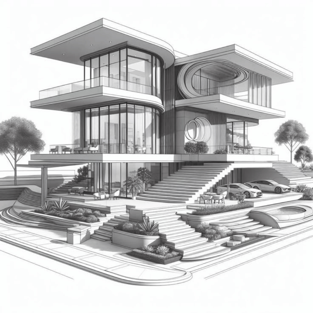 3D architectural rendering modern villa design in Greater Noida