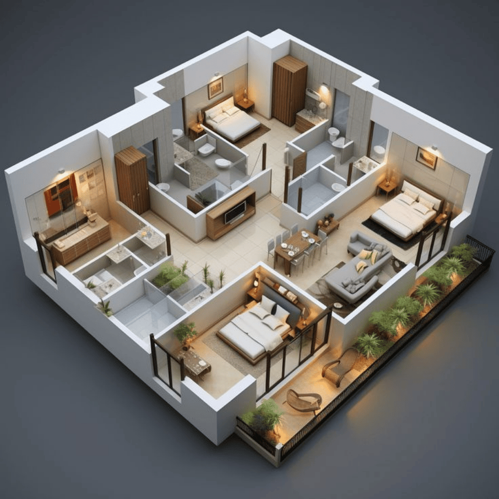 3D floor plan modern apartment interior design Greater Noida"