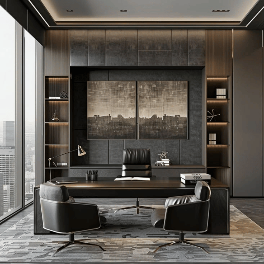 modern executive office with city skyline view
